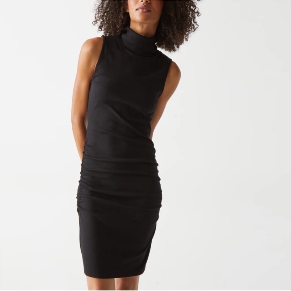 Michael Stars Macy Mock Neck Ribbed Dress XSP Date Night Minimalist LBD